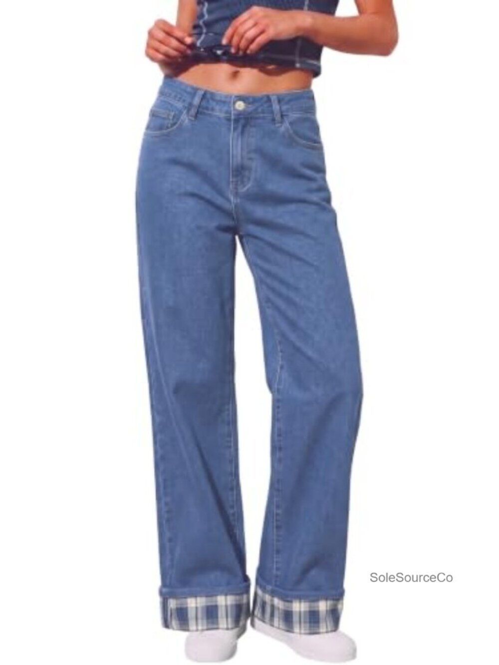 Wide Leg Jeans Mid Rise Cuffed Denim Pants